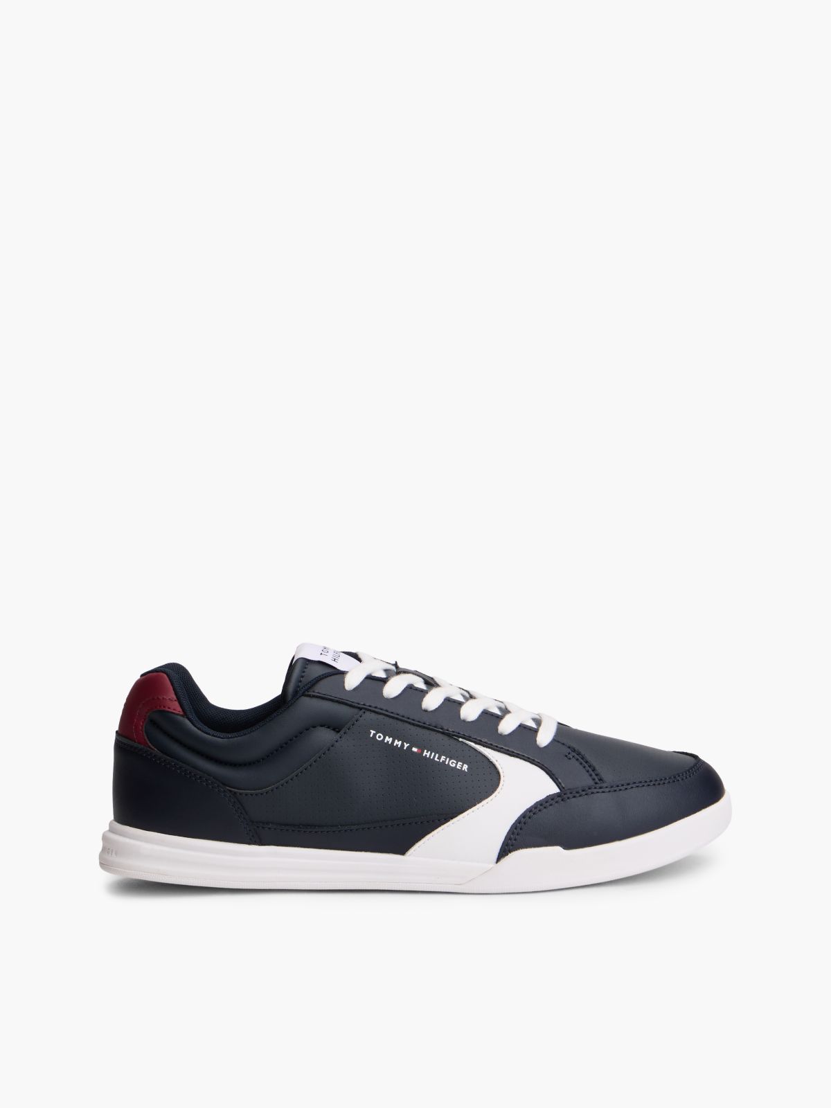 Leather Low-Top Cupsole Sneaker — Red/White/Blue