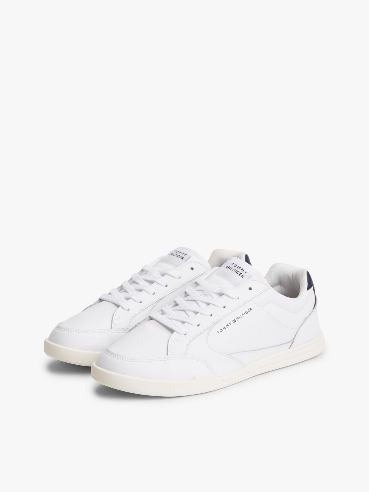 Leather Low-Top Cupsole Sneaker — White/Navy