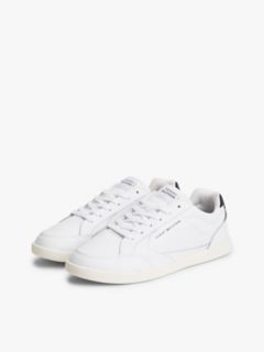 Leather Low-Top Cupsole Sneaker — White/Navy 2