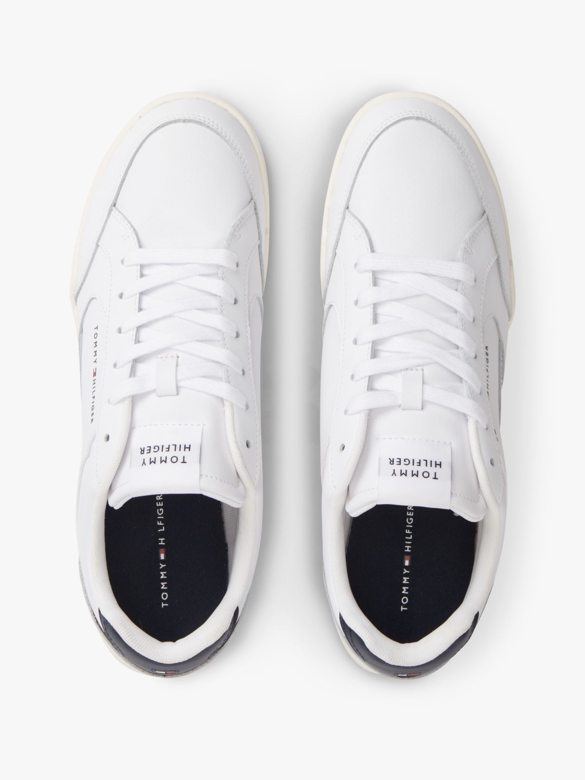 Leather Low-Top Cupsole Sneaker — White/Navy