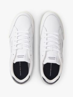 Leather Low-Top Cupsole Sneaker — White/Navy 3