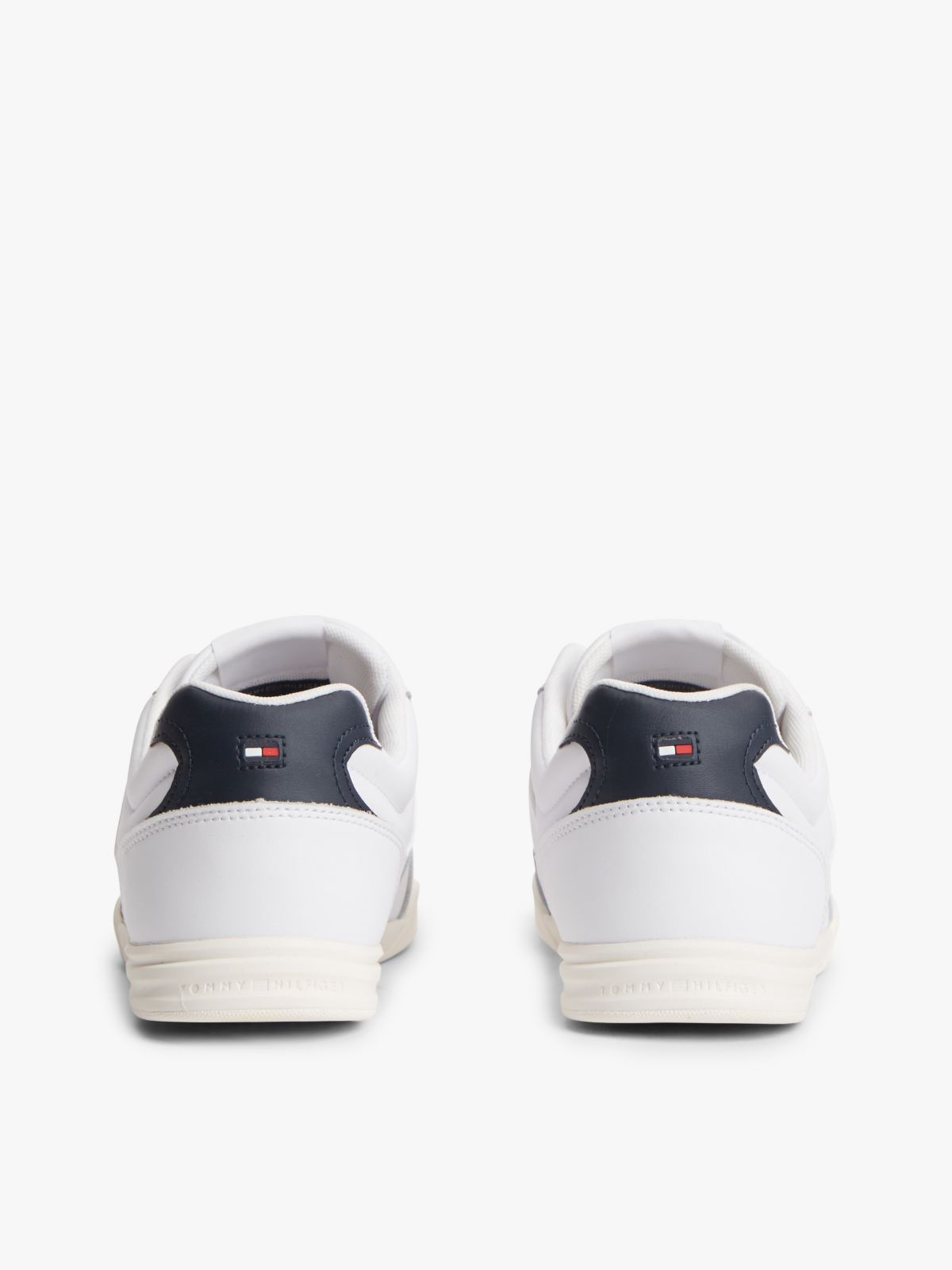 Leather Low-Top Cupsole Sneaker — White/Navy