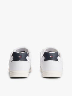 Leather Low-Top Cupsole Sneaker — White/Navy 4