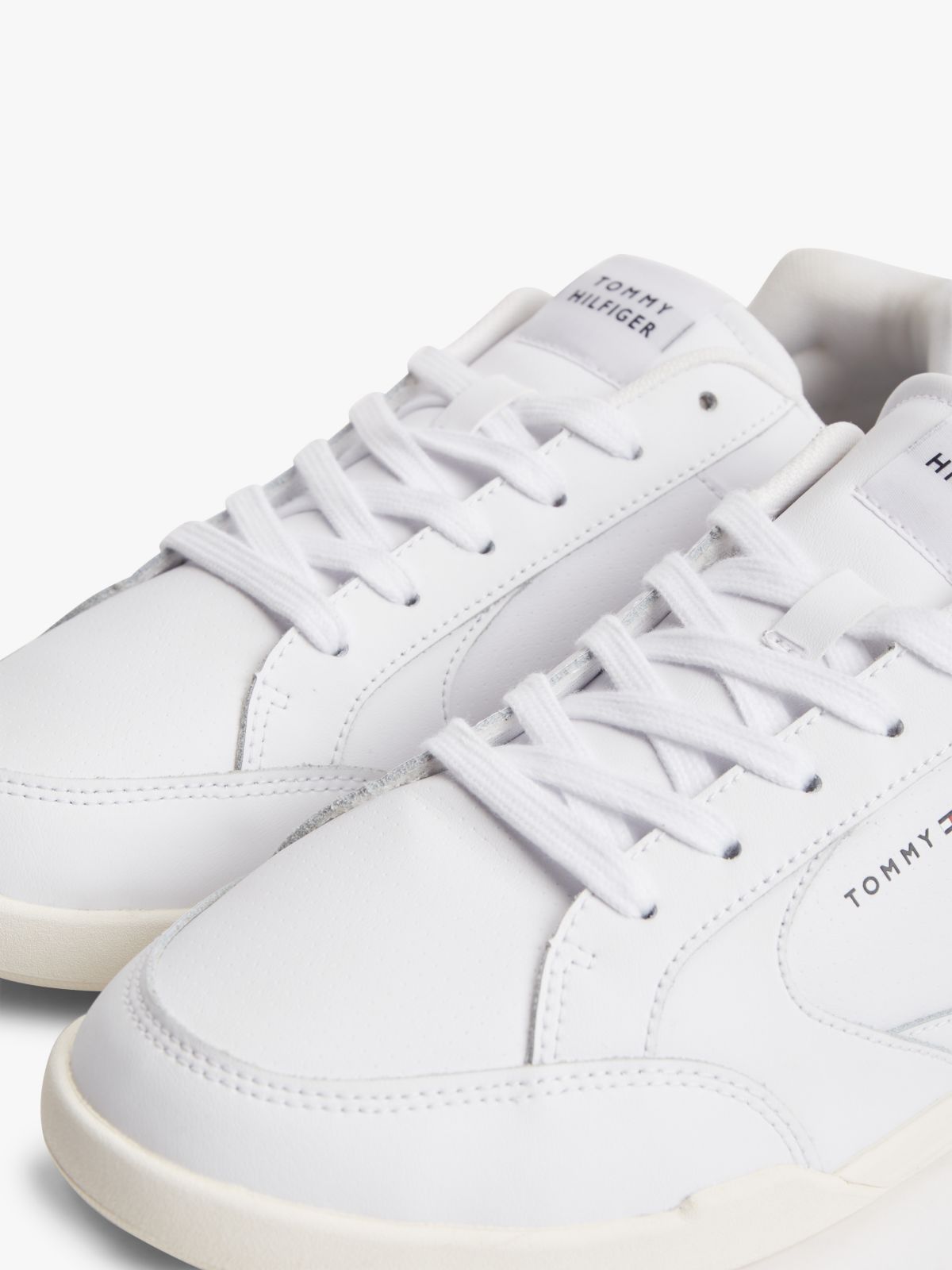 Leather Low-Top Cupsole Sneaker — White/Navy