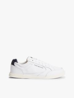 Leather Low-Top Cupsole Sneaker — White/Navy 1