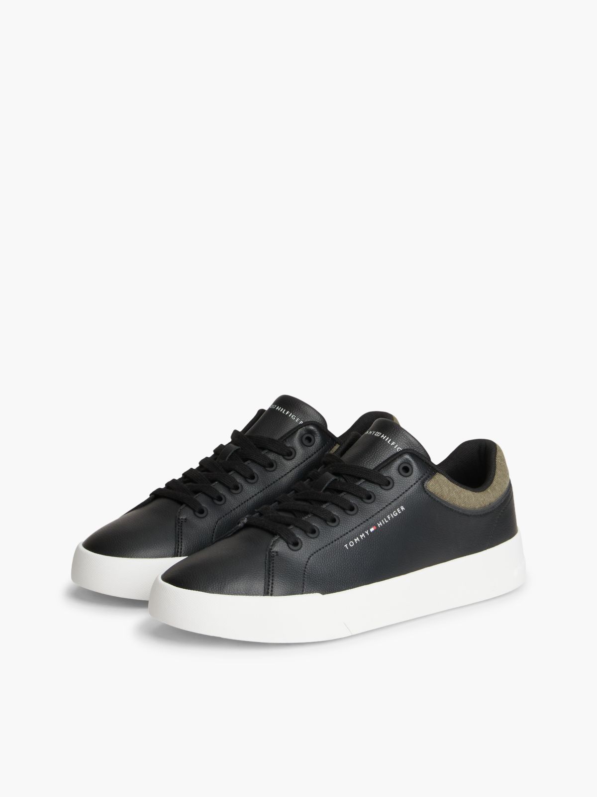 Tommy Logo Mixed-Texture Court Sneaker — Black