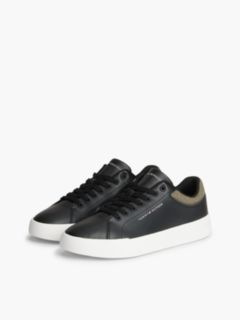 Tommy Logo Mixed-Texture Court Sneaker — Black 2