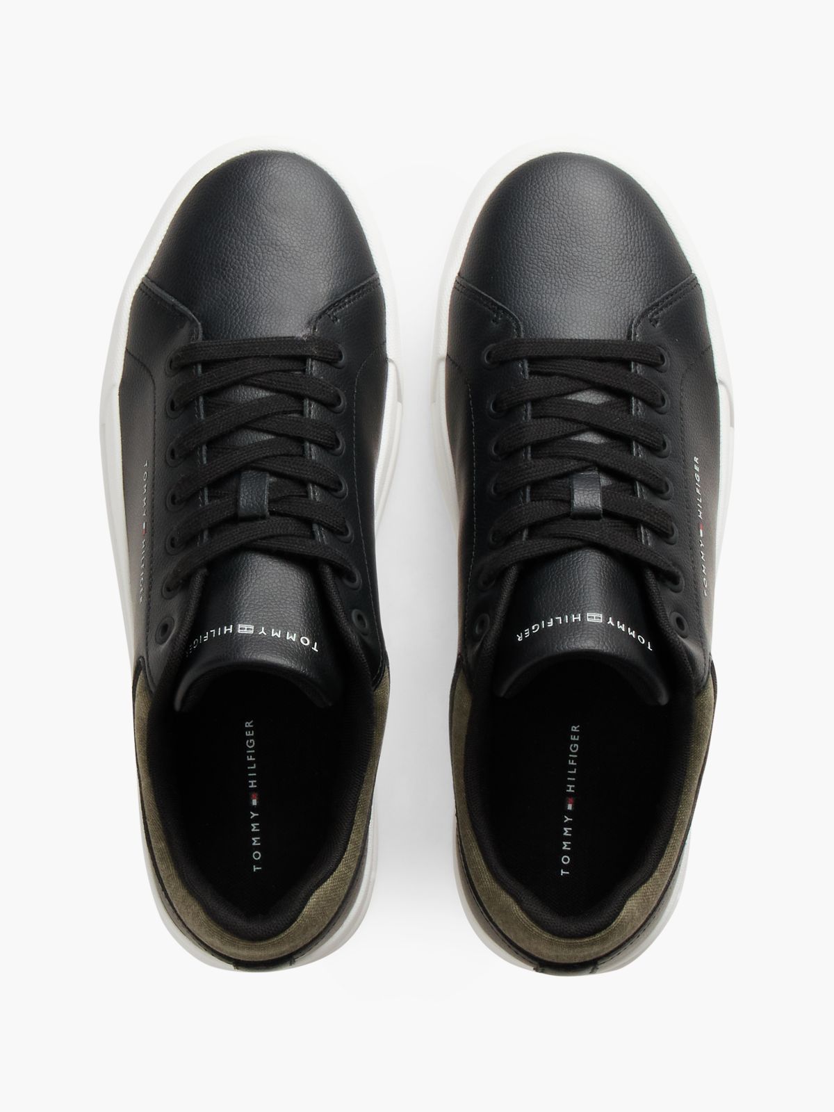 Tommy Logo Mixed-Texture Court Sneaker — Black