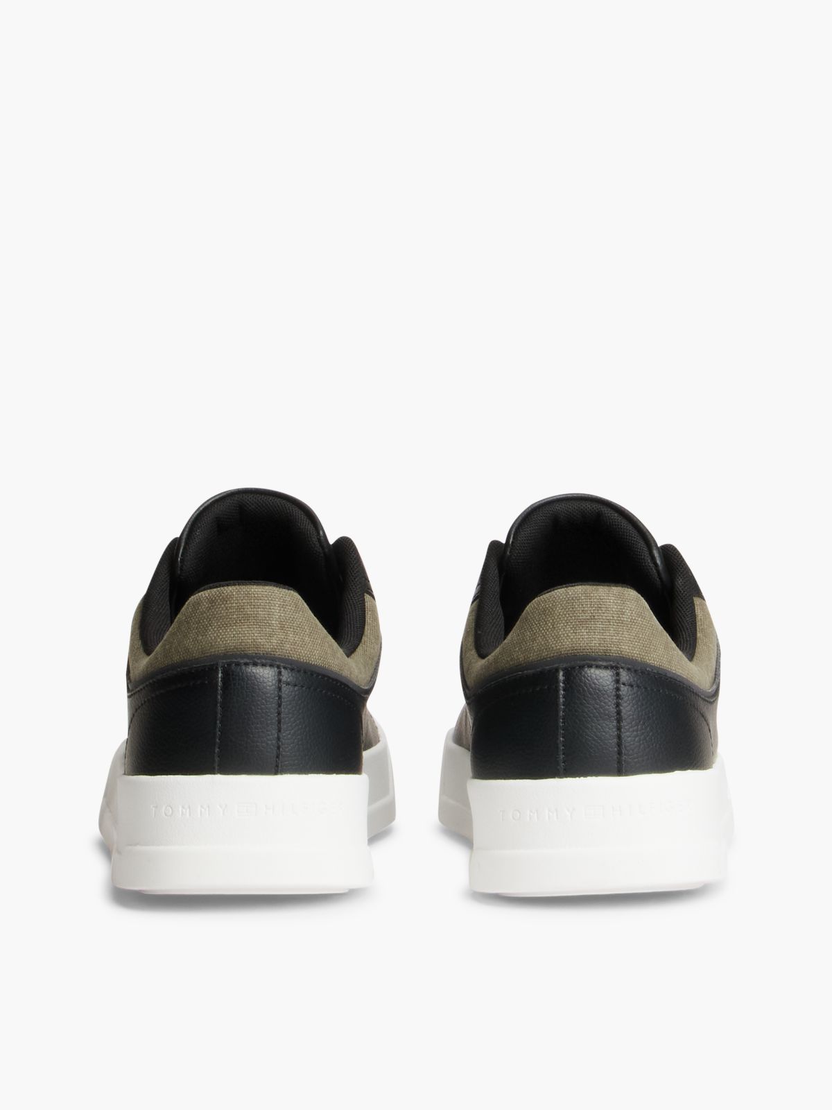 Tommy Logo Mixed-Texture Court Sneaker — Black