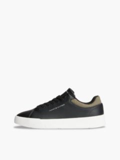 Tommy Logo Mixed-Texture Court Sneaker — Black 7