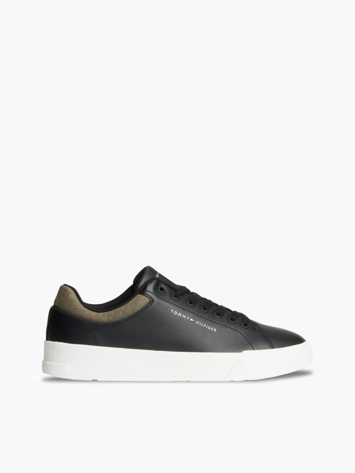 Tommy Logo Mixed-Texture Court Sneaker — Black