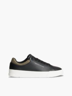 Tommy Logo Mixed-Texture Court Sneaker — Black 1