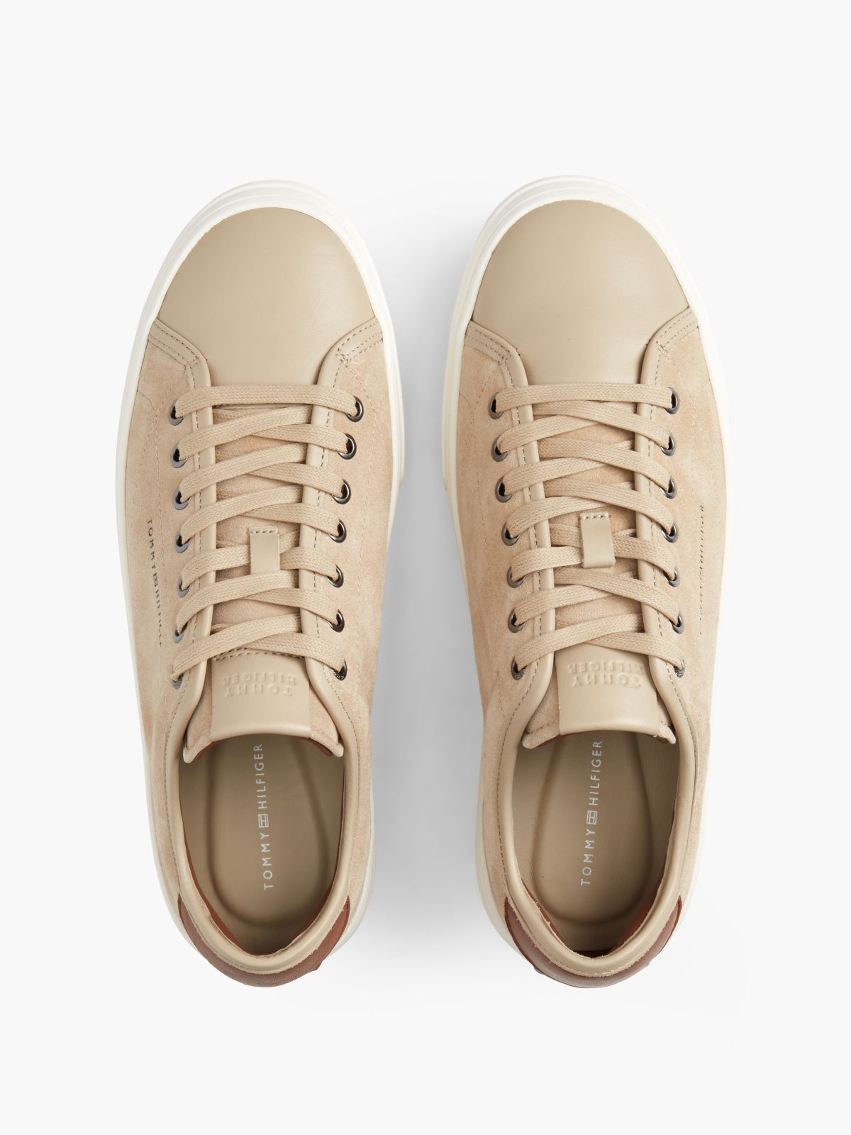 Mixed-Suede Court Sneaker — Horseradish