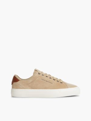 Mixed-Suede Court Sneaker, Horseradish