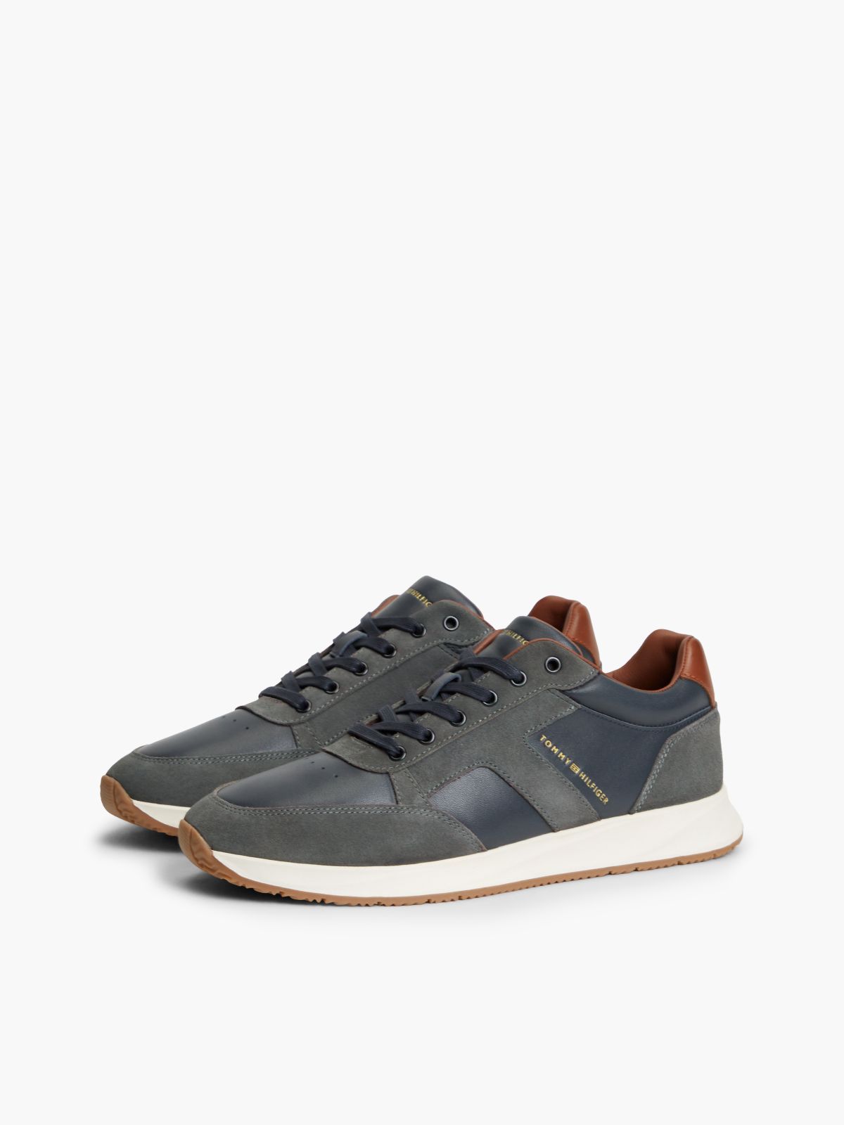 T-Logo Mixed-Leather Runner Sneaker — Navy Blue