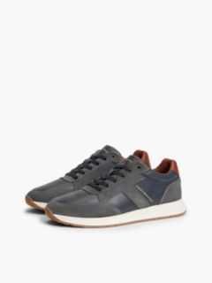 T-Logo Mixed-Leather Runner Sneaker — Navy Blue 2