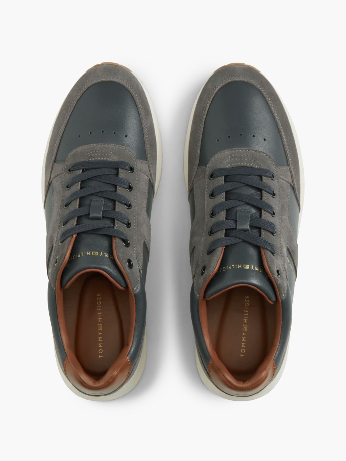 T-Logo Mixed-Leather Runner Sneaker — Navy Blue