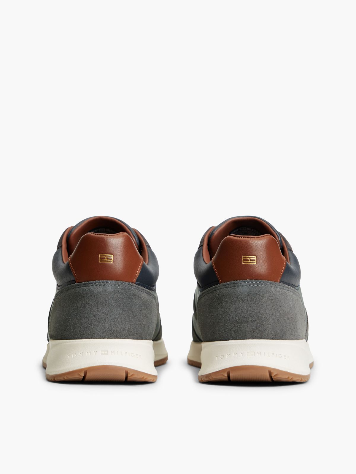 T-Logo Mixed-Leather Runner Sneaker — Navy Blue