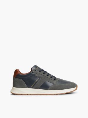 T-Logo Mixed-Leather Runner Sneaker, Navy Blue