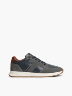 T-Logo Mixed-Leather Runner Sneaker — Navy Blue 1