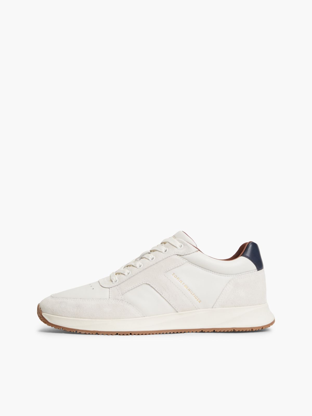 T-Logo Mixed-Leather Runner Sneaker — Ecru