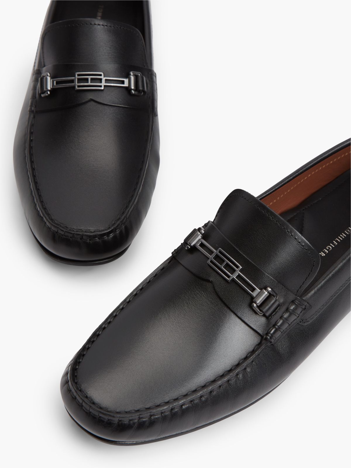 Flag Hardware Leather Driving Loafer — Black