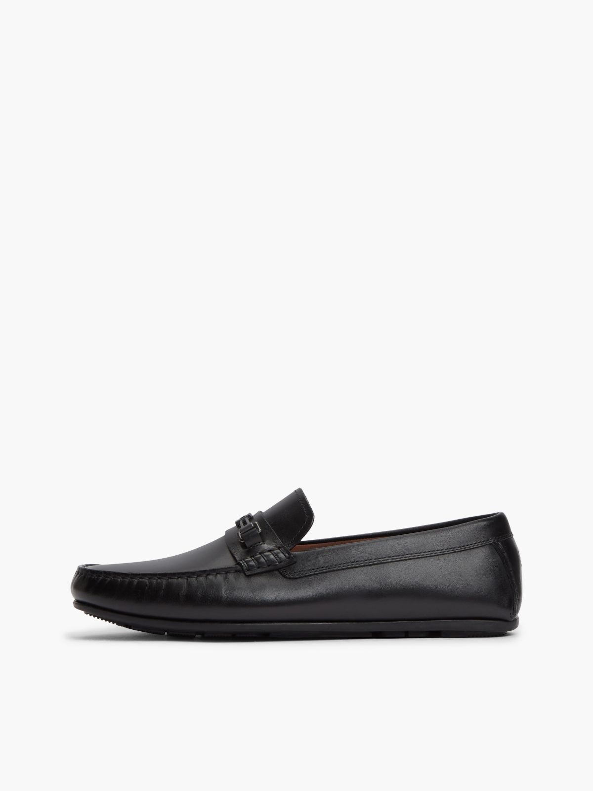 Flag Hardware Leather Driving Loafer — Black