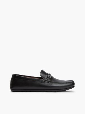 Flag Hardware Leather Driving Loafer, Black