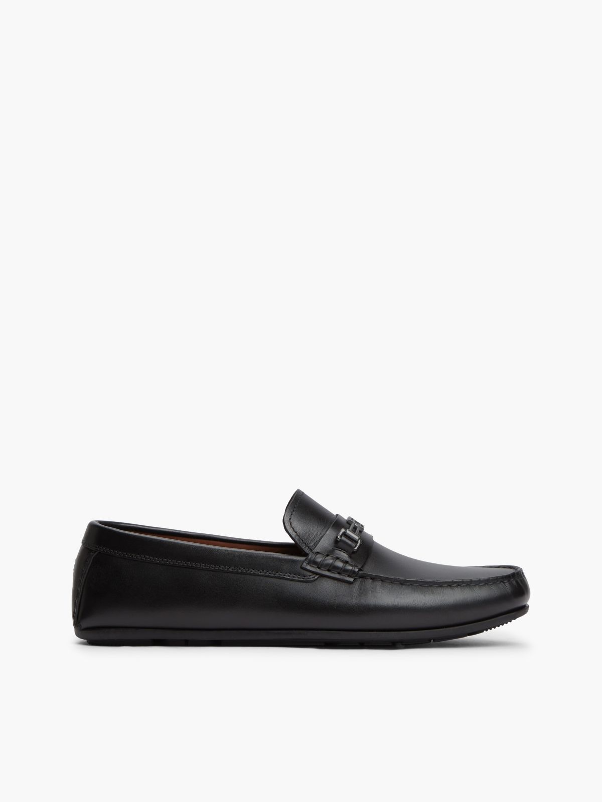 Flag Hardware Leather Driving Loafer — Black