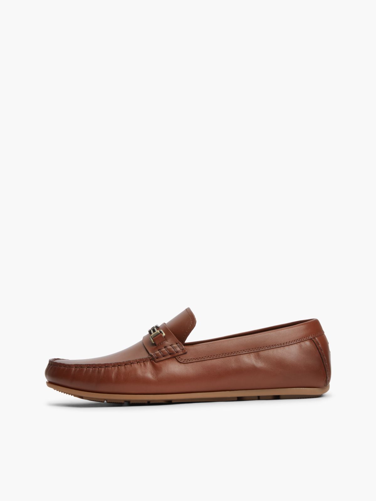 Flag Hardware Leather Driving Loafer — Winter Cognac