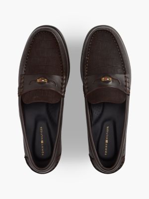 Мужские туфли Tommy Hilfiger Leather and Embossed Suede Penny Loafer, цвет: Шоколадный — фото 3