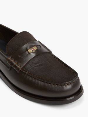 Мужские туфли Tommy Hilfiger Leather and Embossed Suede Penny Loafer, цвет: Шоколадный — фото 6