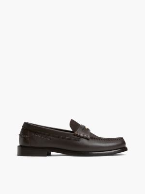 Leather and Embossed Suede Penny Loafer, Chocolate