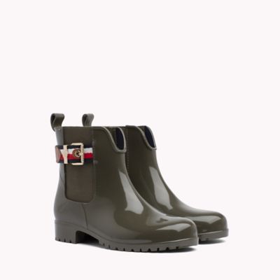 tommy hilfiger glossy ankle rain boots