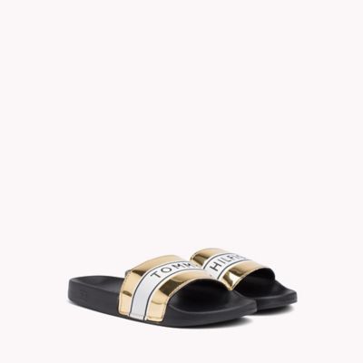 tommy hilfiger mirror metallic flat sandal