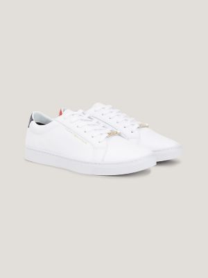 Tommy Hilfiger Women's th Flag Logo Leather Sneaker - White - 6.5