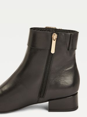 tommy hilfiger th buckle mid heel boot leather