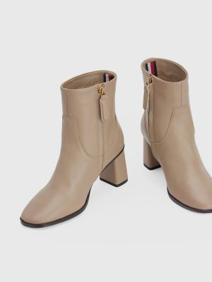 TH Logo Heeled Premium Leather Bootie | Tommy Hilfiger USA