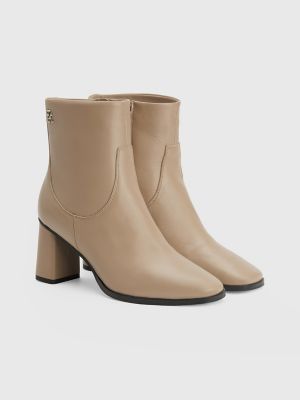 TH Logo Heeled Premium Leather Bootie | Tommy Hilfiger USA