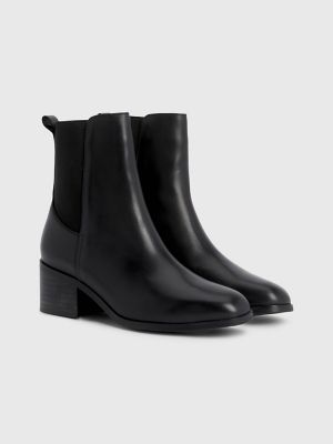 Leather Heeled Chelsea Bootie, Black