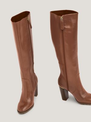 Leather Heeled TH Emblem Long Boot | Tommy Hilfiger USA