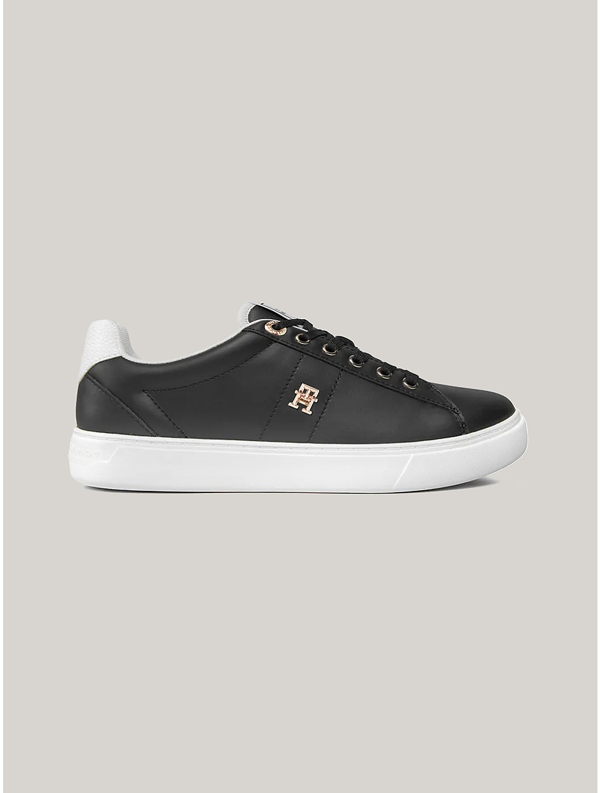 Shop Tommy Hilfiger Monogram Leather Cupsole Sneaker In Black