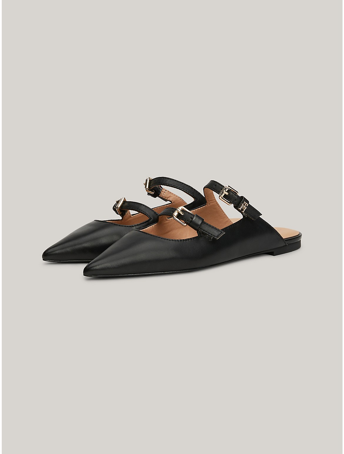 Shop Tommy Hilfiger Pointed Leather Mule In Black