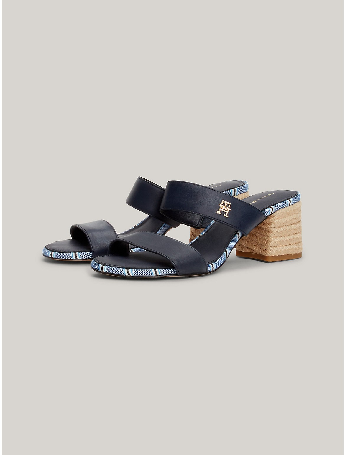 Shop Tommy Hilfiger Elevated Leather Block Heel Sandal In Shirting Space Blue
