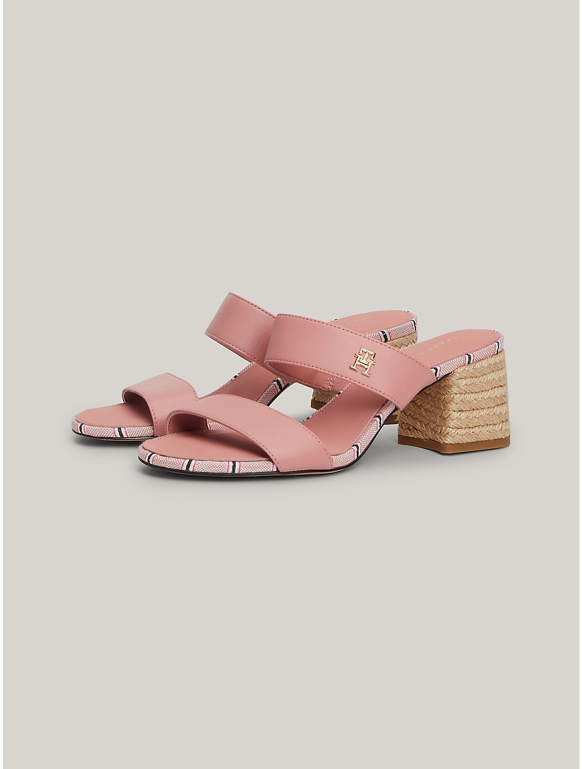 Shop Tommy Hilfiger Elevated Leather Block Heel Sandal In Shirting Teaberry