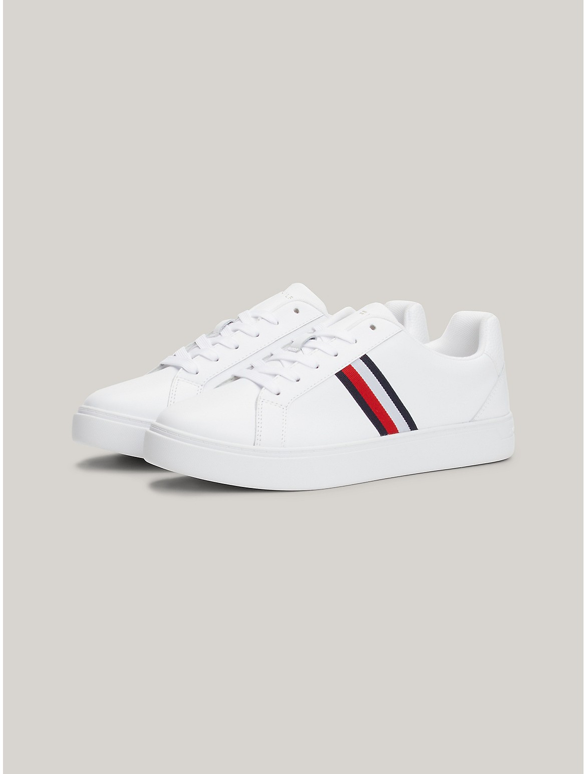 Shop Tommy Hilfiger Signature Stripe Leather Sneaker In White