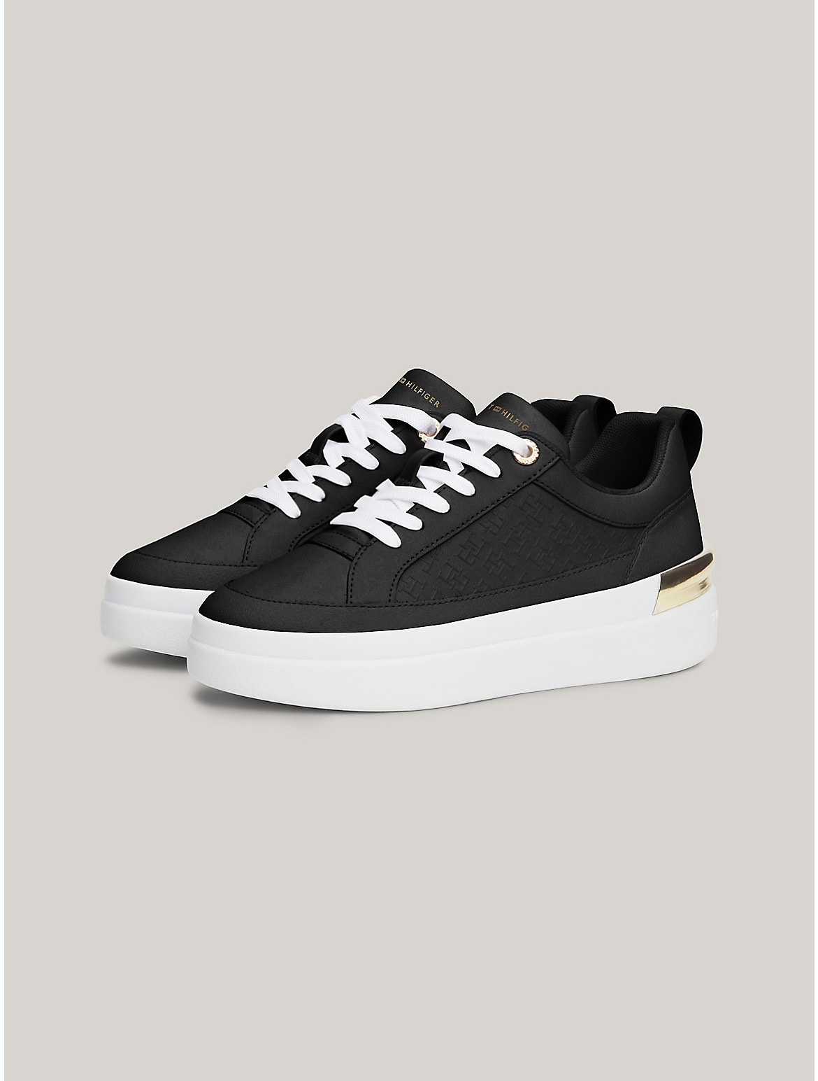 Tommy Hilfiger Monogram Luxe Leather Cupsole Sneaker In Black