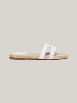 TH Logo Leather Espadrille Sandal, Ecru