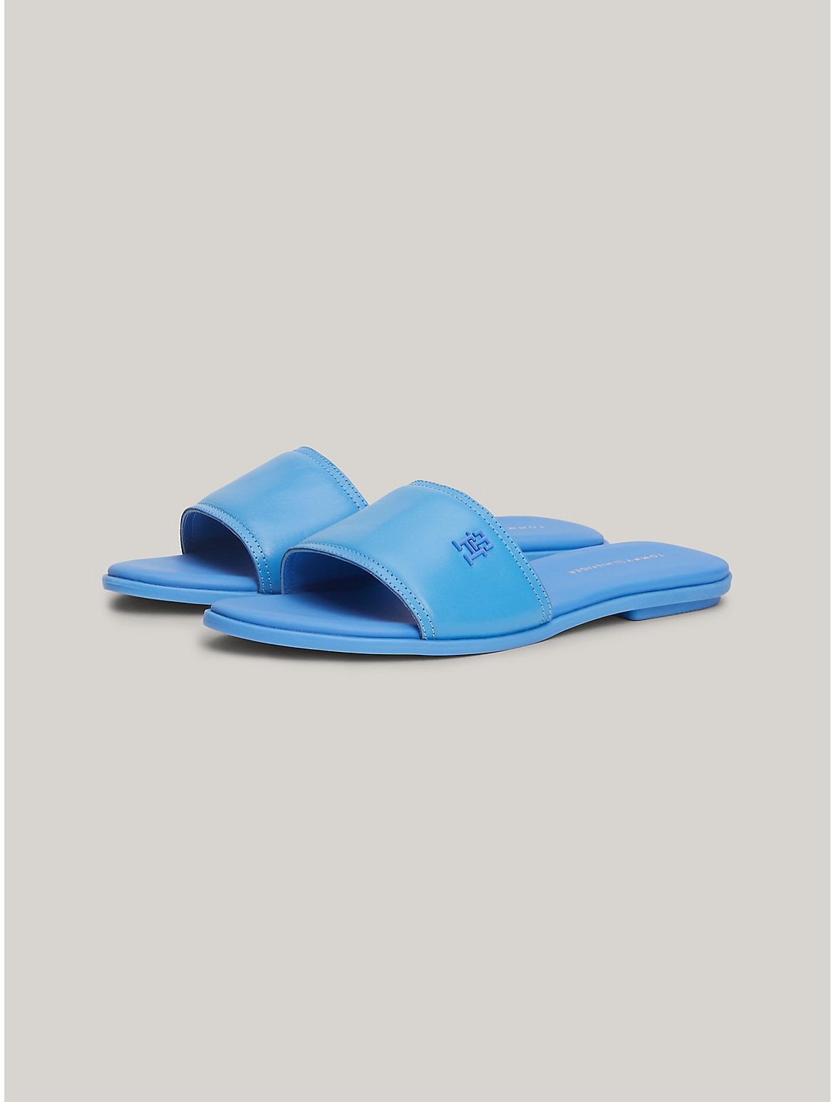 Shop Tommy Hilfiger Th Logo Leather Slide In Blue Spell