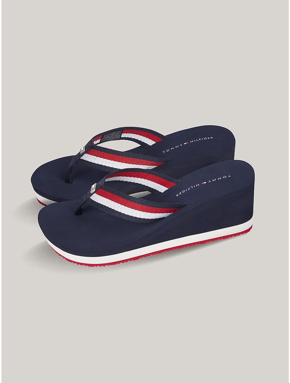 Tommy Hilfiger Tommy Stripe Wedge Sandal In Red White Blue